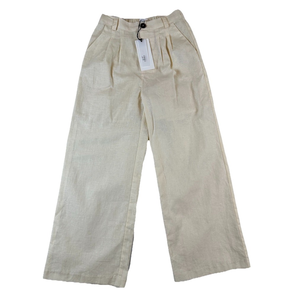 NWT A Loves A Linen Cotton Blend Wide Leg Trouser Pants Oat Big‎ Girls Medium